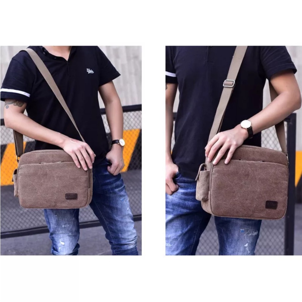 Men’s Coffee Canvas Crossbody Student Messenger Bag